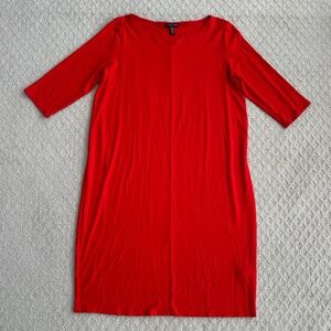 Eileen Fisher Stretch Jersey Shift Dress Red Small NWOT Lagenlook Relaxed Casual